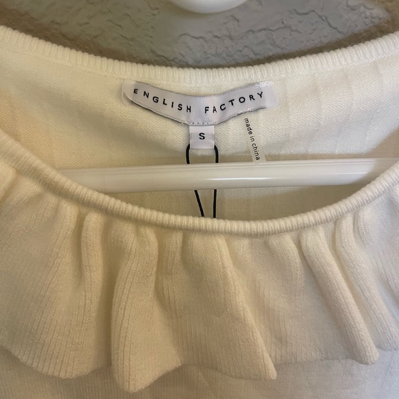 Organza Puff Sleeve Knit Ruffled Neck Top - Picture 6 of 6